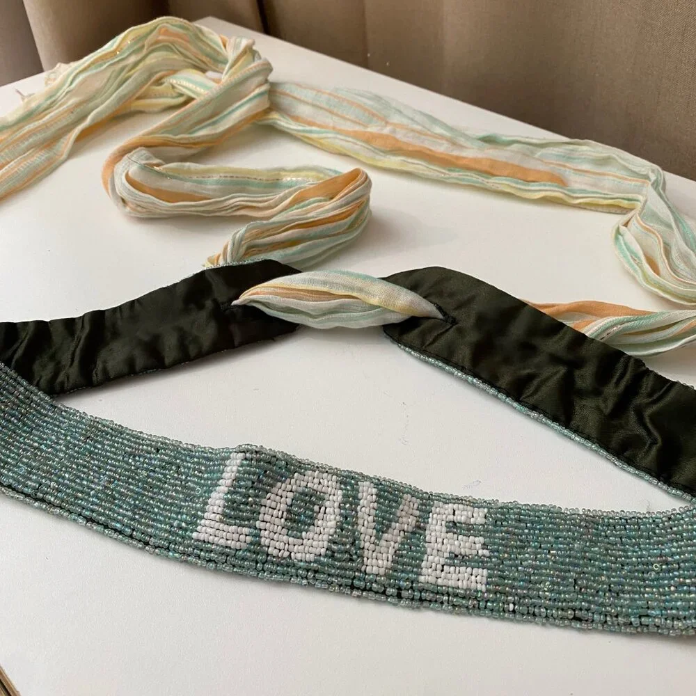 Beaded LOVE Belt with Scarf Tie‎ One Size 36